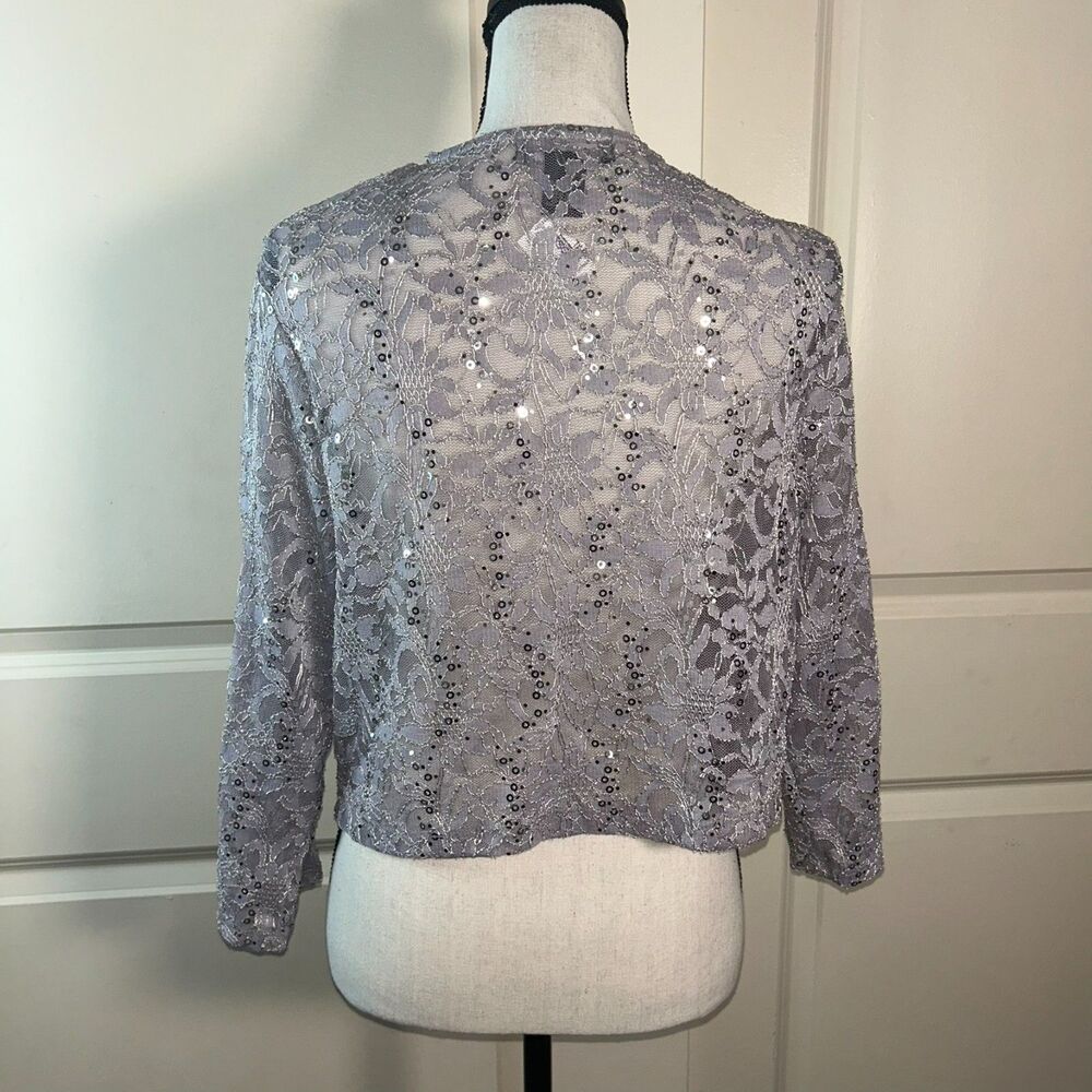NWT Candalite Silver Lace Sequin Open Front Evening Jacket Size XL - Picture 5 of 6